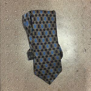 LANVIN Paris Elegant Blue and Gold Geometric Tie